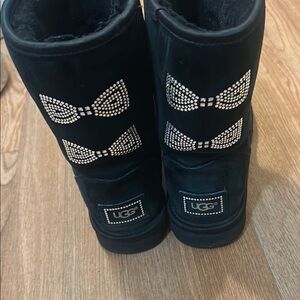 UGG Black Winter Boots with Crystal Bow Accents